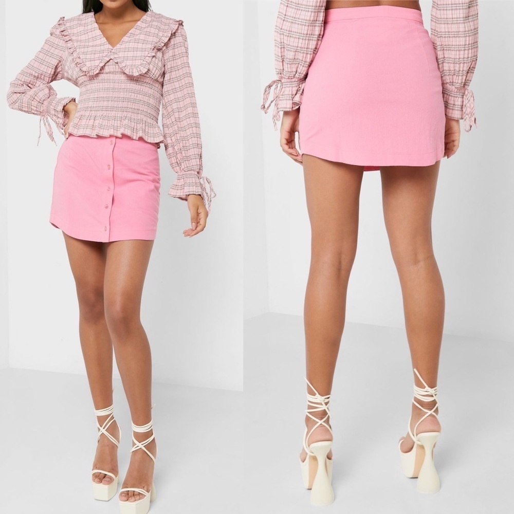 New Topshop High Waist Button Front Detail Pink Mini‎ Skirt Size 6 Barbiecore